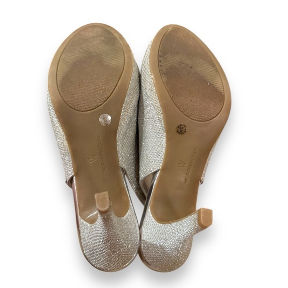 Worthington Dayne Silver Metallic Peep Toe Stiletto Heels Sz 6.5 - Picture 8 of 15